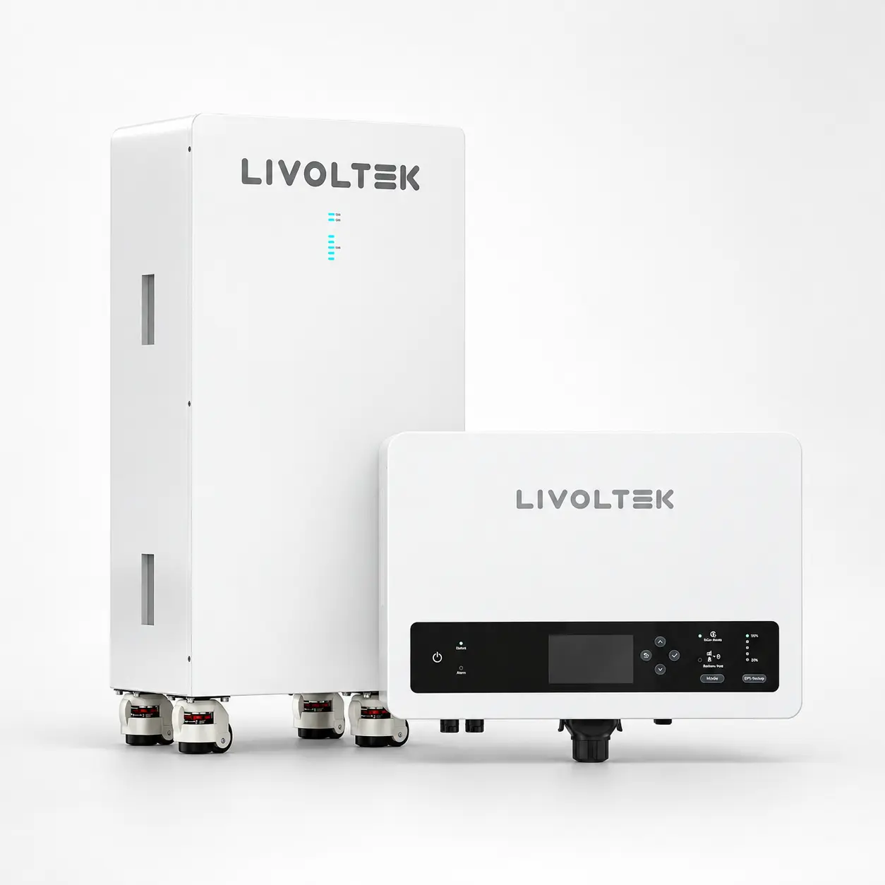 Комплект Livoltek HP1-5KD2 5 кВт з акумулятором HomCellar 16 кВт·год на білому фоні